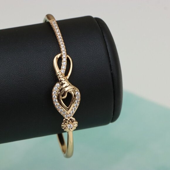 Elegant Teardrop Rose Gold Bangle with Floral Accent and Stones, XPBL0467 - Picture 8 of 12